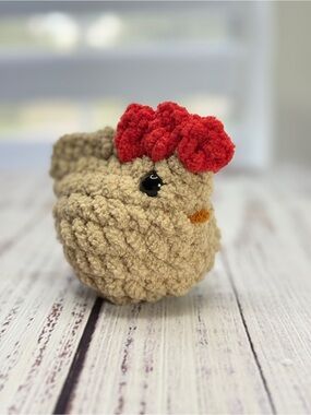 Handmade Plush Crochet Chicken - Gray with Red Comb